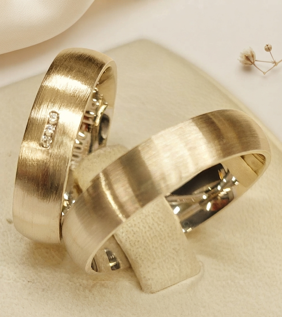14K Gold B01 5.00 MM Matte Finish Wedding and Engagement Ring with Stones
