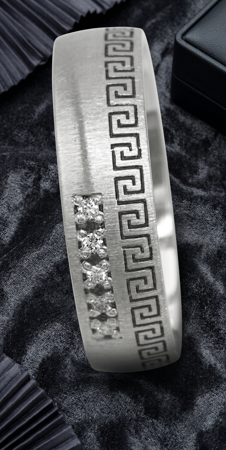 950 Karat Platinum Greek Patterned and Stone-Set Men's Ring PT-2006